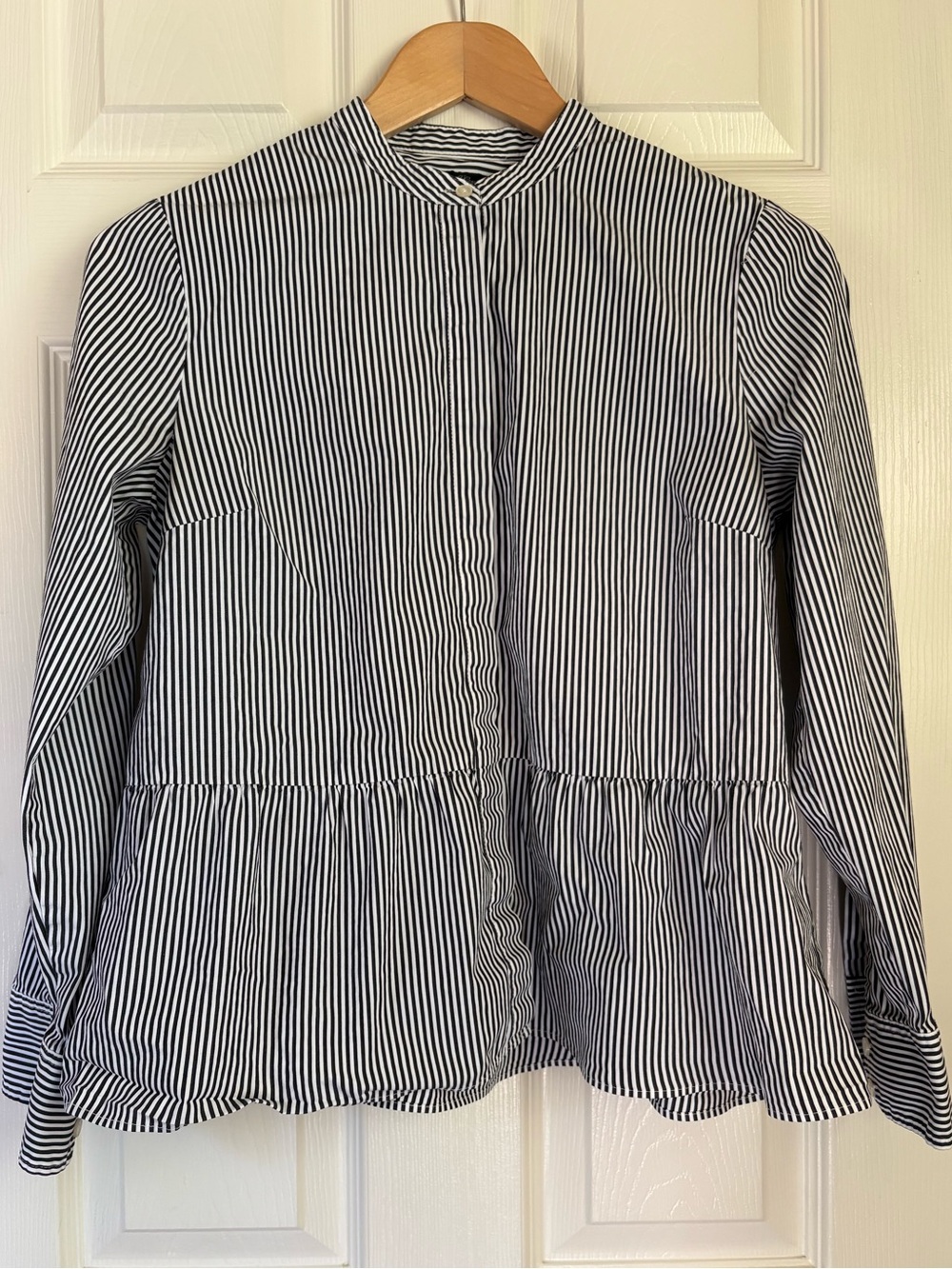 J. Crew Black & White Striped Peplum Button-Front Blouse